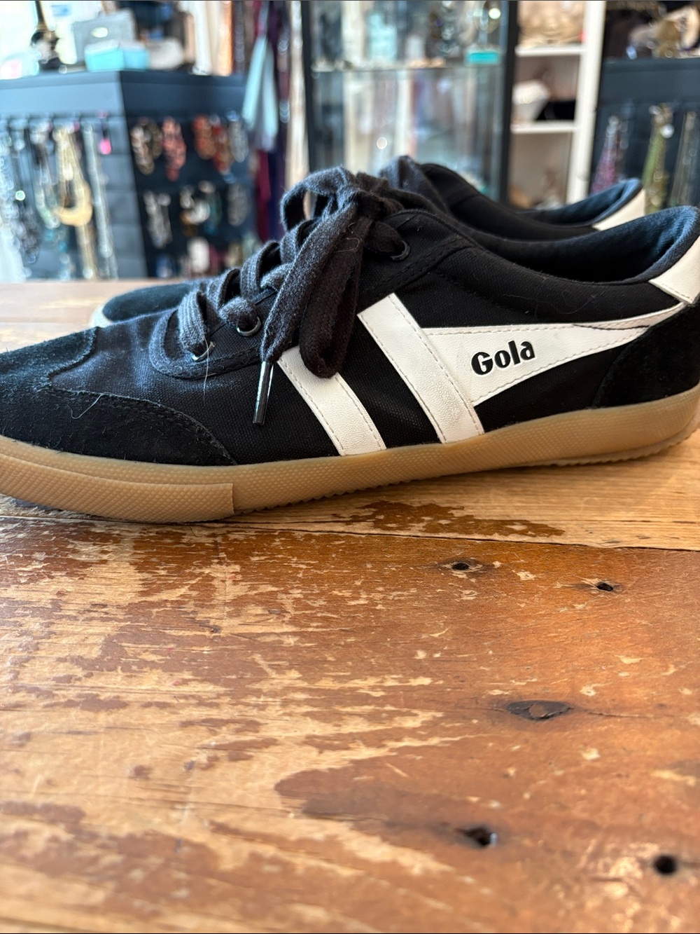 Gola Black Canvas Sneakers with White Stripes and Gum Sole